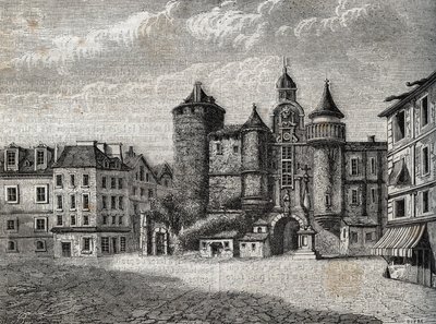 Le Vieux Paris - le Grand Chatelet - Grawerowanie w „”Fizycznej, obywatelskiej i moralnej historii Paryża: od najwcześniejszych czasów historycznych do współczesności” Jacques Antoine Dulaure autorstwa French School