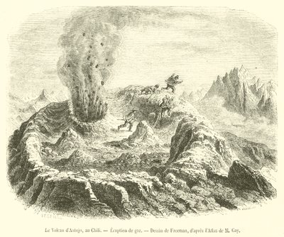 Wulkan Antujo, Chile, Erupcja gazu (grawerowanie) autorstwa French School
