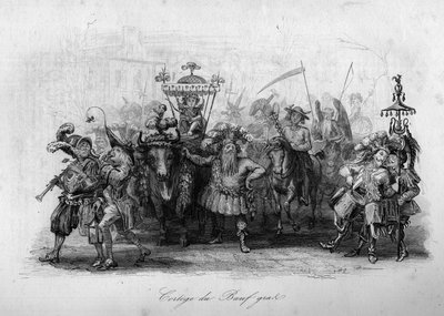 Le cortege du boeuf gras („piosenka Le carnival” Marc-Antoine Madeleine Desaugiers) w „” - CHANS and CHANS POPULES DE LA FRANCE - 1843 - H.- L. DELLOYE, wydawca, LIBRAIRIE DE GARNIER. autorstwa French School