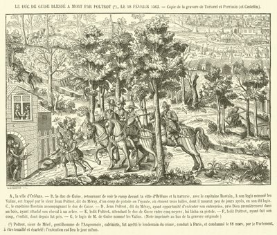 Książę Guise śmiertelnie ranny (rycina) autorstwa French School