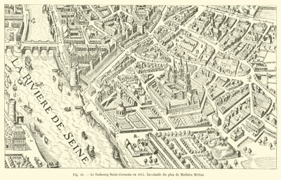 Faubourg Saint-Germain w 1615 r., faksymile planu Mathieu Meriana autorstwa French School