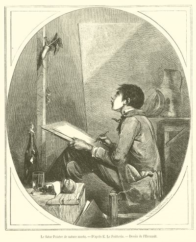 Malarz martwej natury przyszłości (grafika) autorstwa French School