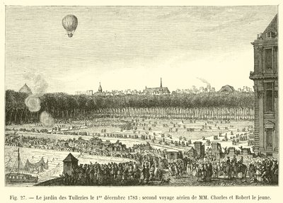 Ogród Tuileries 1 grudnia 1783 r., druga podróż lotnicza MM Charlesa i Roberta Młodszego autorstwa French School