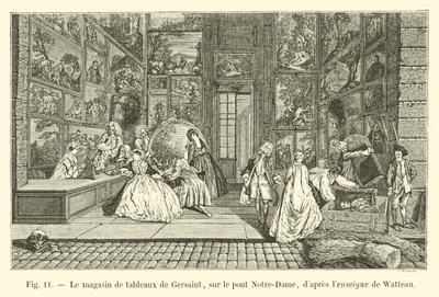 Sklep z obrazami Gersainta, na moście Notre-Dame, za znakiem Watteau autorstwa French School