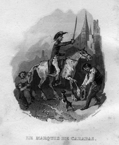 Markiz Carabas Chanson de Beranger w „”Oeuvres kończy”” (1834) Pierre’a Jeana de Beranger (1780-1857), francuskiego poety i autora piosenek. autorstwa French School