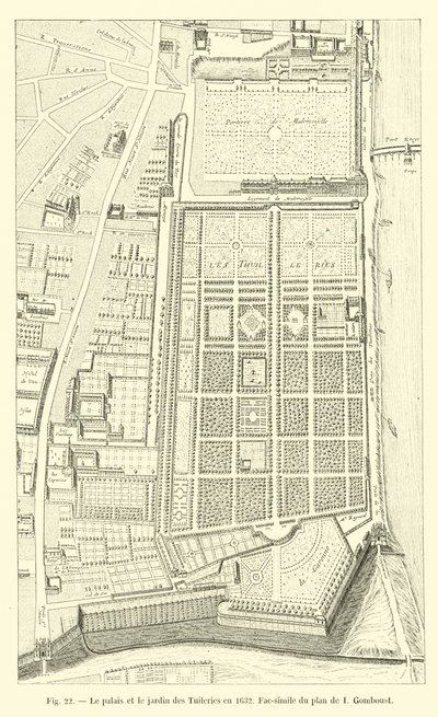 Pałac i ogród Tuileries w 1632 r., Faksymile planu I Gomboust autorstwa French School
