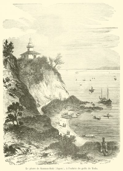 Latarnia morska Kannon-Saki (Japonia), przy wejściu do Zatoki Yedo (rycina) autorstwa French School