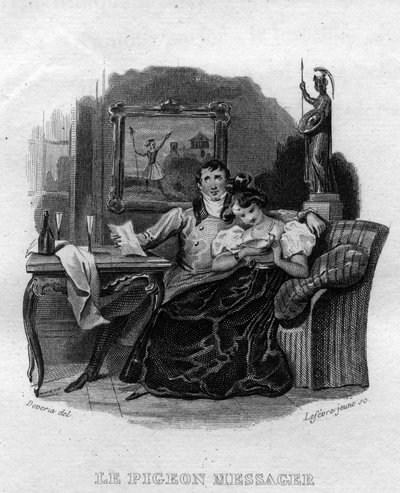Gołąb pocztowy Chanson de Beranger w „”Oeuvres kończy”” (1834) Pierre’a Jeana de Berangera (1780-1857), francuskiego poety i autora piosenek. autorstwa French School