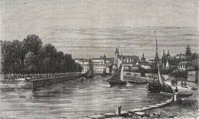 Le port de Vannes (Morbihan, Francja)// Port Vannes (Morbihan, Francja) - rycina w „La France illustrée: geographie, histoire, Administrationstatistique” autorstwa V.-A. Słodowy Brąz. 1884 autorstwa French School