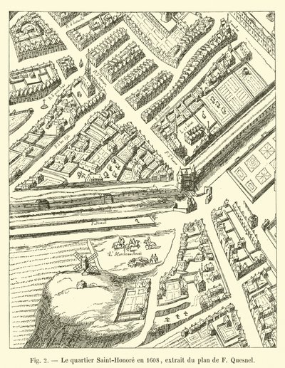 Dzielnica Saint-Honore w 1608 r., wyciąg z planu F Quesnel autorstwa French School