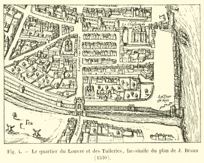 Dzielnica Luwru i Tuileries, faksymile planu J Brauna, 1530 autorstwa French School