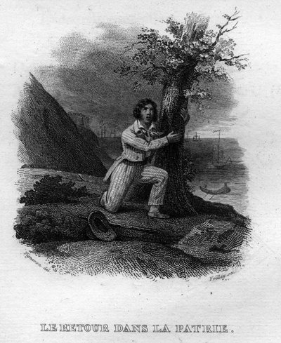 Le retour dans la patrie Chanson de Beranger in „”Oeuvres completes”” (1834) Pierre’a Jeana de Berangera (1780-1857), francuskiego poety i autora piosenek. autorstwa French School