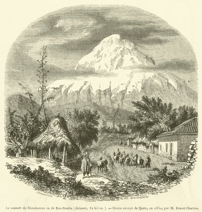 Szczyt Chimborazo widziany z Rio-Bamba, odległość 32 kilometry (rycina) autorstwa French School