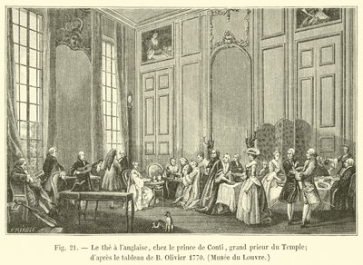angielska herbata z księciem Conti, wielkim przeorem świątyni; według obrazu B Oliviera 1770, Luwr autorstwa French School