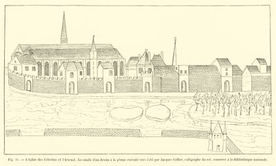 Kościół Celestynów i Arsenał, faksymile rysunku piórem wykonanego około 1583 roku przez kaligrafa króla Jacquesa Celliera, przechowywane w Bibliotece Narodowej autorstwa French School