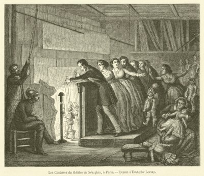 Za kulisami teatru Serafin, w Paryżu (grafika) autorstwa French School