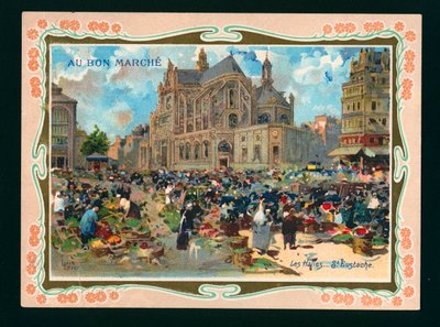 Les Halles i kościół św. Eustachego, Paryż (chromolitografia) autorstwa French School