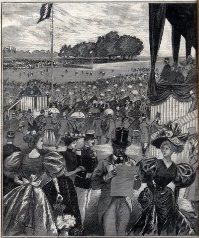 Les Courses de Lyon (tory wyścigowe Lyonu) - po Grand Prix - grawer w „Le Progres illustrious” z 1895 roku autorstwa French School