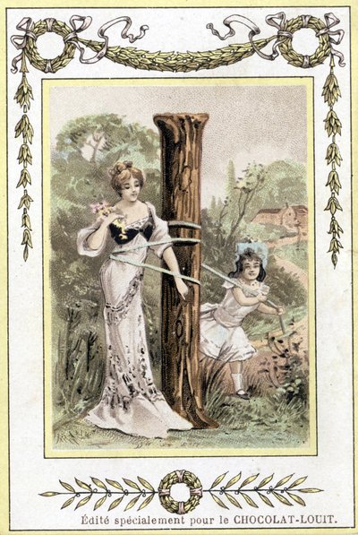 List przedstawiający bawiące się matkę i córkę, koniec XIX w. (chromolitografia) autorstwa French School