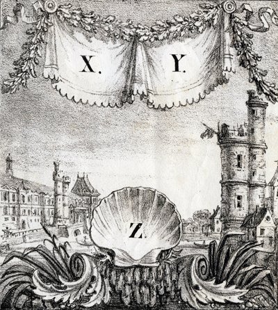 Litery X, Y i Z: Paryż w 1500 r. - "Alfabet obrazkowy zabytków Paryża" ok. 1840 r. (rycina) autorstwa French School