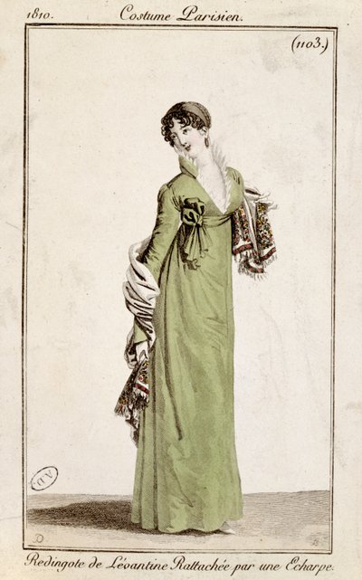 Surdut lewantyński zapinany na szalik, modna blaszka z kostiumu Parisien, 1810 autorstwa French School