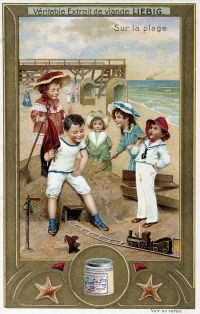 Seria chromolitografii Liebiga „Gra plażowa” dzieci. sd. 19 wiek autorstwa French School