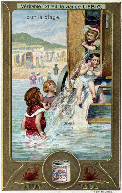 Liebig chromolitografia seria "Gra plażowa" dzieci. sd. XIX w. autorstwa French School