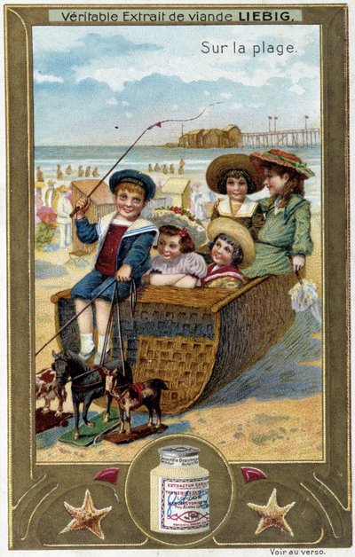 Liebig chromolitografia seria "Gra plażowa" dzieci. sd. XIX w. autorstwa French School