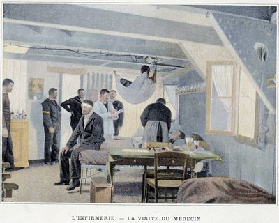 Ambulatorium - Wizyta lekarza - w „Albumie wojskowym - Navy: Life on board”” autorstwa French School