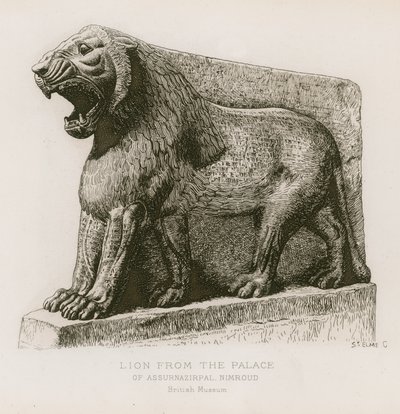 Lew z pałacu Aszurnasirpal, Nimrud, British Museum autorstwa French School