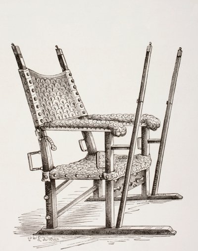 Krzesełko do kuwety używane przez Carlosa I z Hiszpanii, z Les Arts au Moyen Age, opublikowane 1873 autorstwa French School