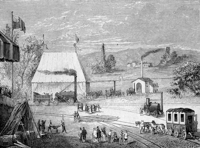 Konkurs Lokomotyw odbywający się w Liverpoolu, październik 1829 - w „Albumie Nauki”; wybitni uczeni; Wielkie odkrycia”” 1896. autorstwa French School