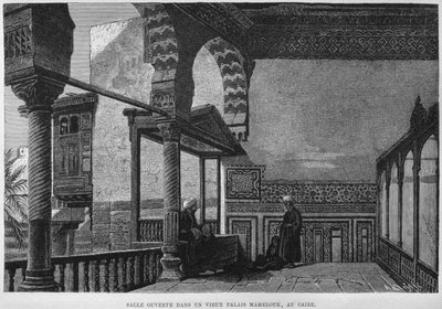 Loggia domu Memlook Radnau Beys, Kair, z LEgypte Georga Moritza Ebersa (1837-98), 1881 (rycina bw) autorstwa French School