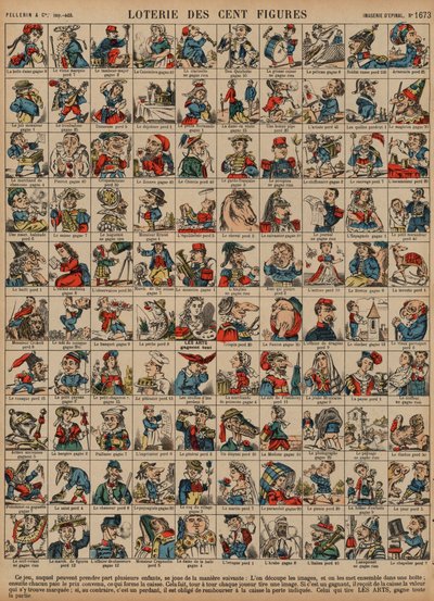 Loteria stu figurek (kolorowy grawer) autorstwa French School
