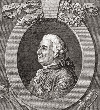 Louis-Elisabeth de la Vergne, hrabia de Tressan, 1705-1783. Francuski żołnierz, lekarz, naukowiec, mediewista i pisarz. Z Les Heures Libres opublikowanego w 1908 roku. autorstwa French School