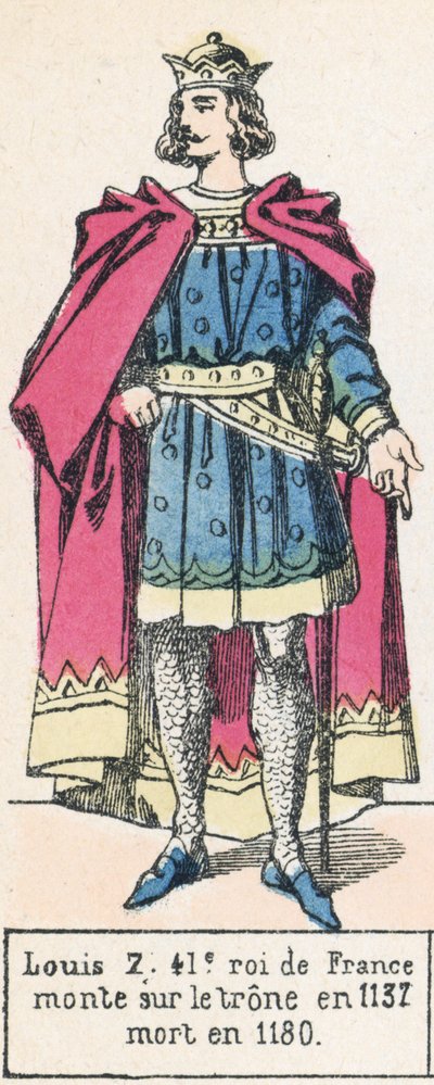 Ludwik 7, 41. król Francji, wstąpił na tron ​​w 1137, zmarł w 1180 (kolorowa rycina) autorstwa French School