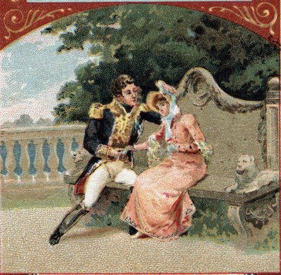Louis Alexandre (Louis-Alexandre) Berthier (1753-1815), książę Wagram, z Madame Visconti, jego kochanką, w Chateau de Grosbois. Chromolitografia z końca XIX wieku autorstwa French School