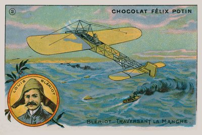 Louis Bleriot wykonuje pierwszy lot przez kanał La Manche w samolocie cięższym od powietrza, 1909 autorstwa French School