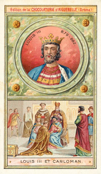 Ludwik III i jego młodszy brat Karolman II, współkrólowie Francji, IX w. (chromolitho) autorstwa French School