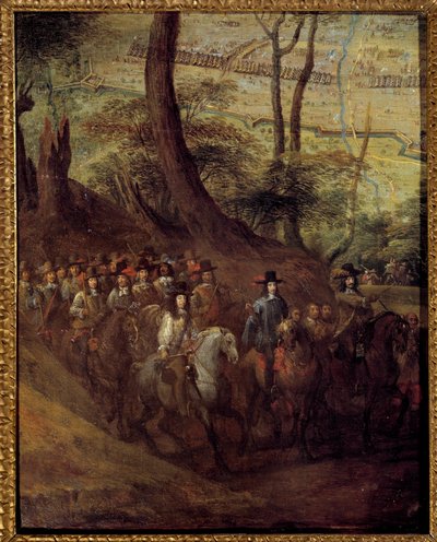 Ludwik II Burbon, książę Conde (Bourbon-Conde) (Grand Conde) (1621-1686) lub książę Enghien, oblegający miasto Malarstwo szkoły francuskiej z XVII wieku. Słońce 0,73x0,58 m² autorstwa French School