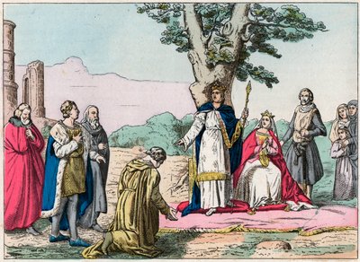 Ludwik IX, dit „Saint-Louis” (1214-1270) oddaje sprawiedliwość wszystkim swoim poddanym w Bois de Vincennes - Saint Louis (1214-1270) oddaje sprawiedliwość - Grawerowanie końca XIX wieku w „Nos Gires Nationales - Obrazy i recytacje”” autorstwa French School