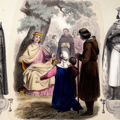 Ludwik IX, dit Saint Louis (1214-1270) wymierza sprawiedliwość pod dębem. autorstwa French School