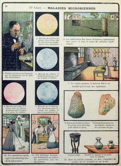 Louis Pasteur (1822-95) i choroby bakteryjne, z Les Sciences Physiques et Naturelles, Paryż, 1908 autorstwa French School