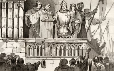 Ludwik VII (1120-80) Młody podnosi poparcie dla drugiej krucjaty w 1144, z „Histoire de France” Colarta, wydanej ok. 1840 autorstwa French School