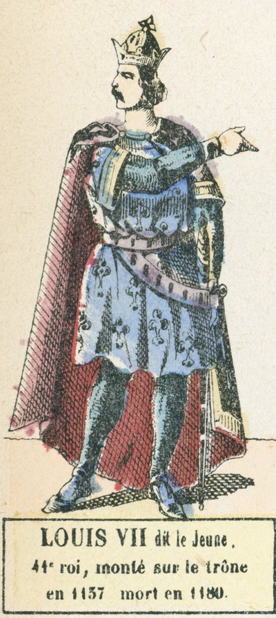Ludwik VII dit le Jeune, 41. król, wstąpił na tron ​​w 1137, zmarł w 1180 (kolorowa rycina) autorstwa French School