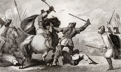 Ludwik VI (1081-1137) Wielki walczy z Anglikami w bitwie pod Brenneville, z „Histoire de France” Colarta, wydanej ok. 1840 r. autorstwa French School
