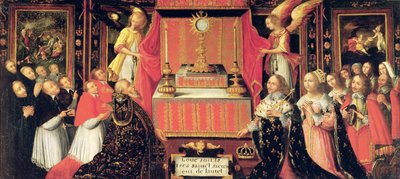Ludwik XIII (1601-43) Anna Austriacka (1601-66) Infantka hiszpańska i Gaston de France (1608-60) książę Orleanu przed Najświętszym Sakramentem autorstwa French School