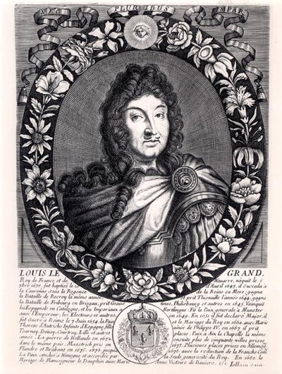 Ludwik XIV (1638-1715) król Francji, ok. 1680 (rycina) (zdjęcie czarno-białe) autorstwa French School