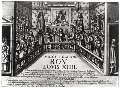 Ludwik XIV (1638-1715) wymierzający sprawiedliwość (ksylograf) (fot. bw) autorstwa French School