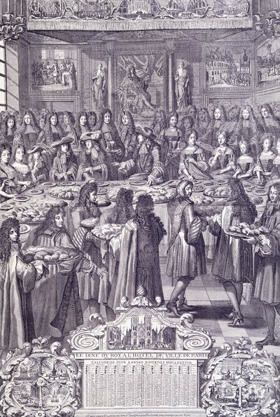 Ludwik XIV, miłość i zachwyt swego ludu, rycina z Almanacco autorstwa French School